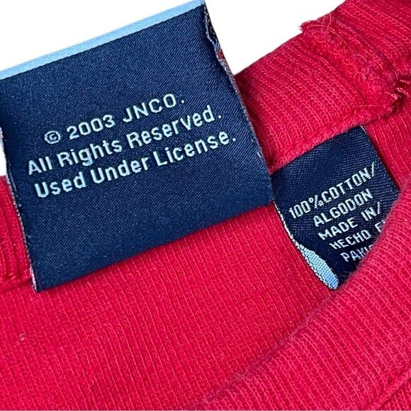 JNCO Y2K 2003 Red Navy Colorblock Logo Crewneck Streetwear Shirt Men’s Size XL - Picture 4 of 7
